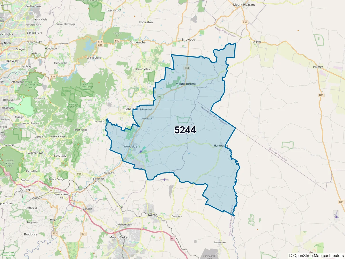 Map of postcode 5244 — Woodside, SA, Australia