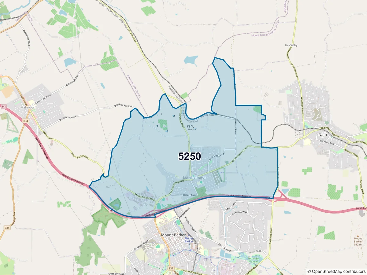 Map of postcode 5250 — Littlehampton, SA, Australia