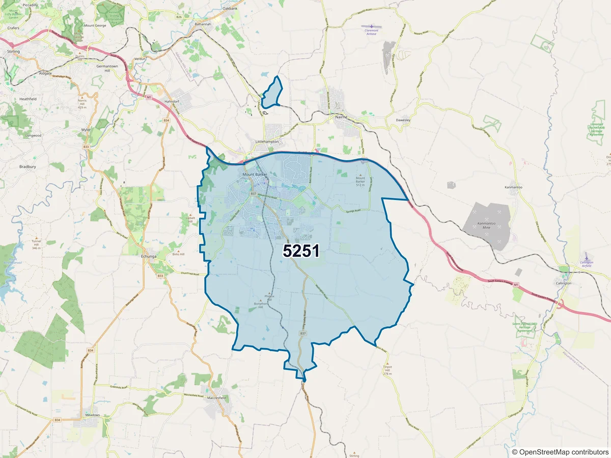 Map of postcode 5251 — Mount Barker, SA, Australia
