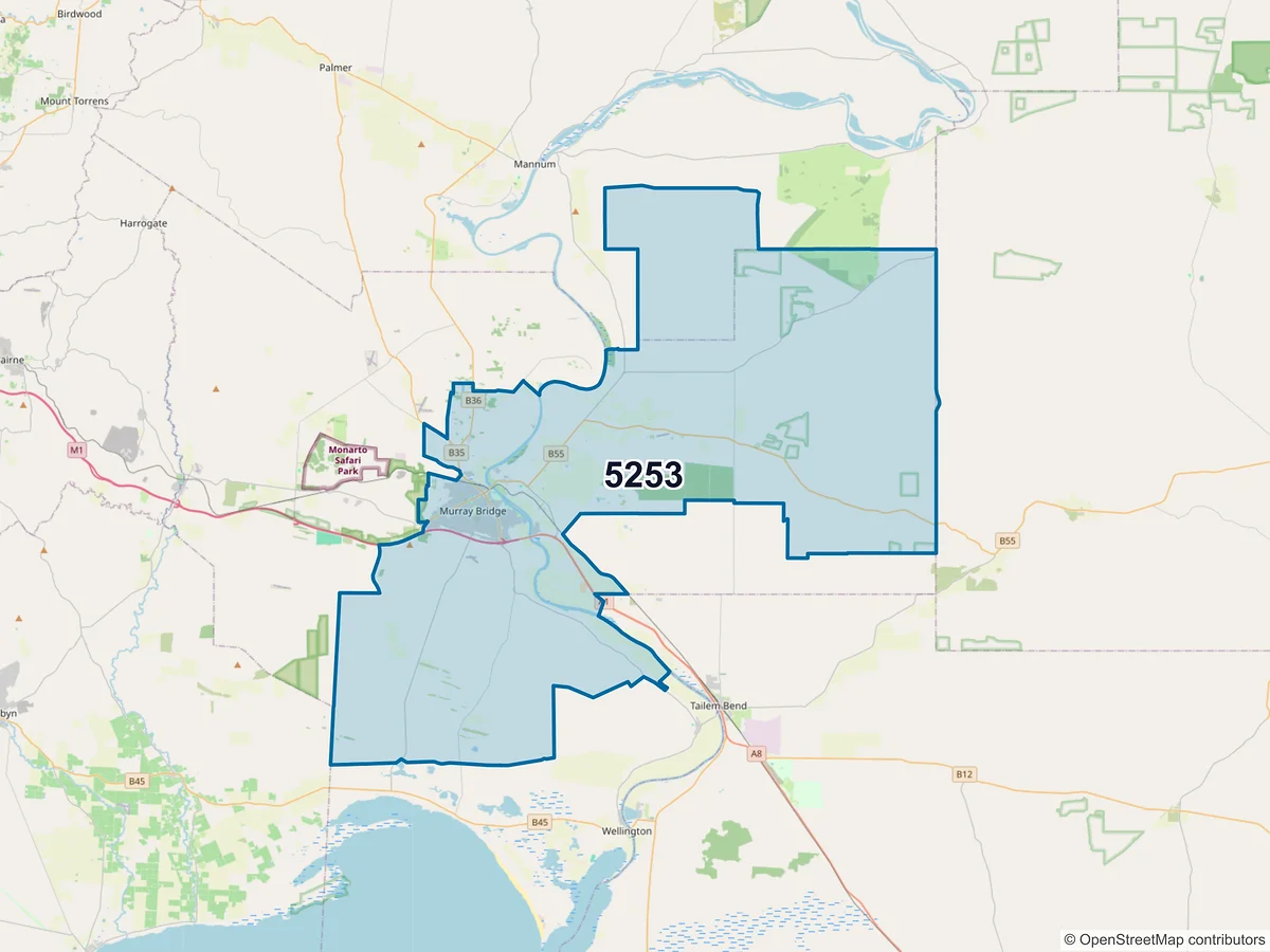 Map of postcode 5253 — Murray Bridge, SA, Australia