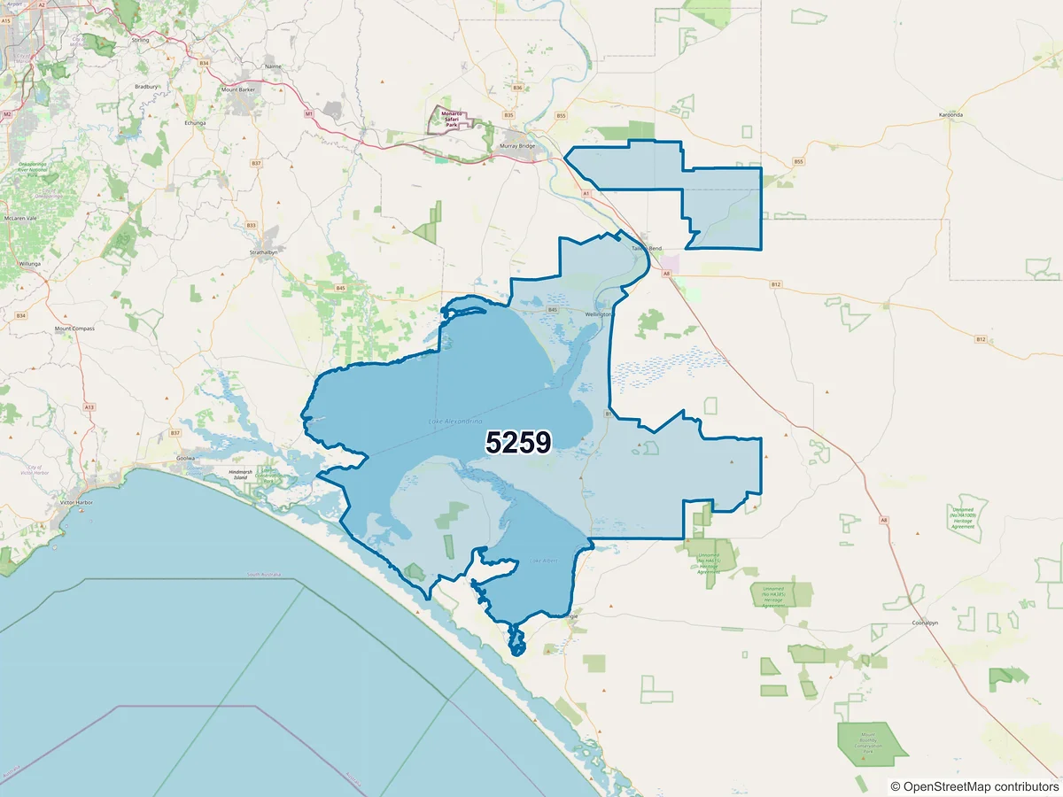 Map of postcode 5259 — Wellington East, SA, Australia