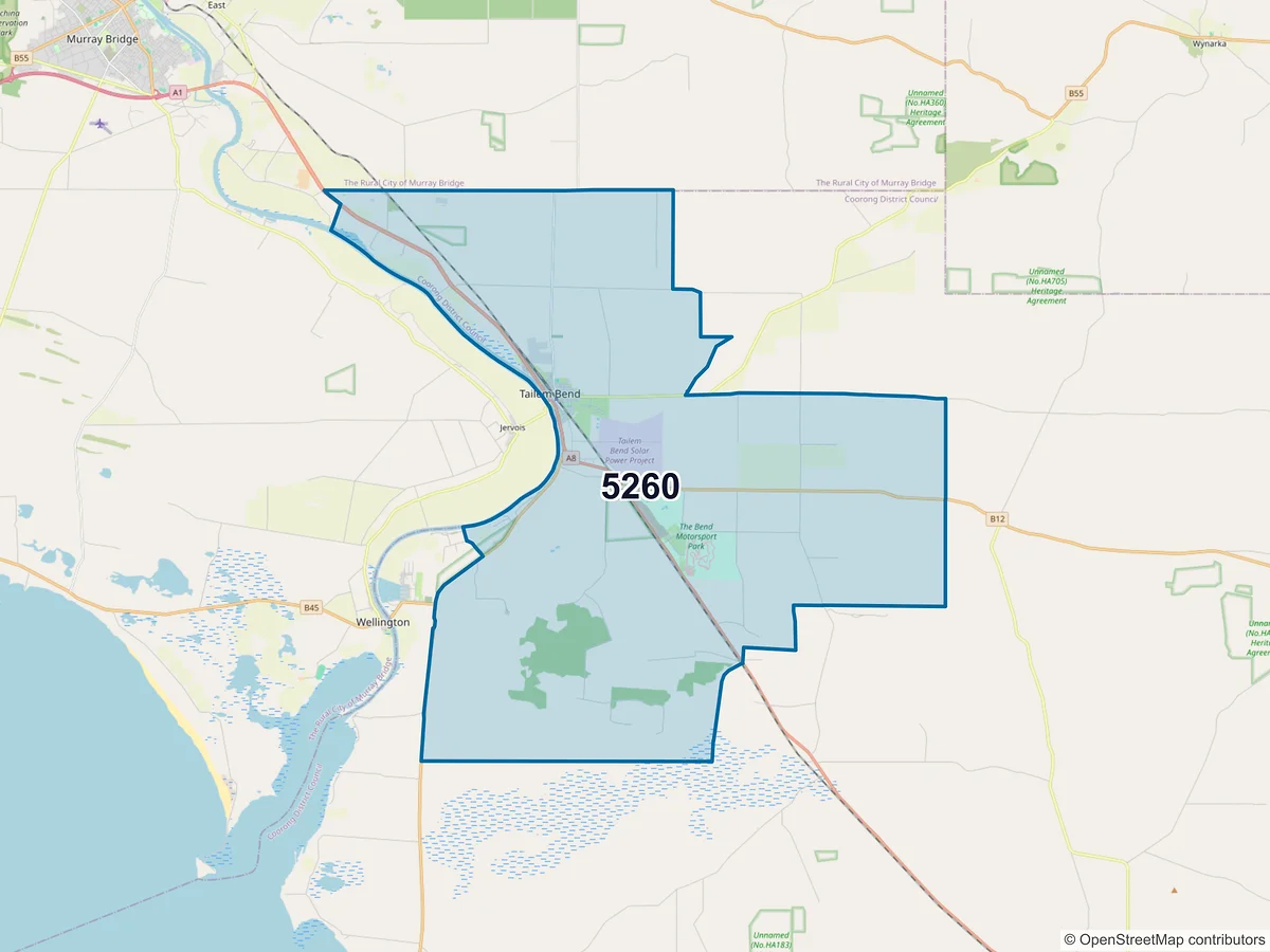 Map of postcode 5260 — Tailem Bend, SA, Australia