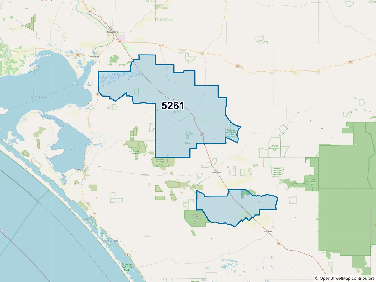 Map of postcode 5261 — Coomandook, SA, Australia