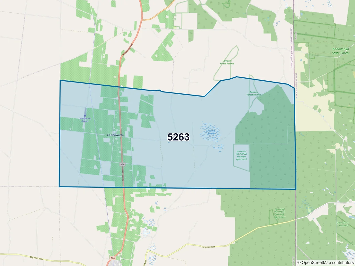 Map of postcode 5263 — Coonawarra, SA, Australia