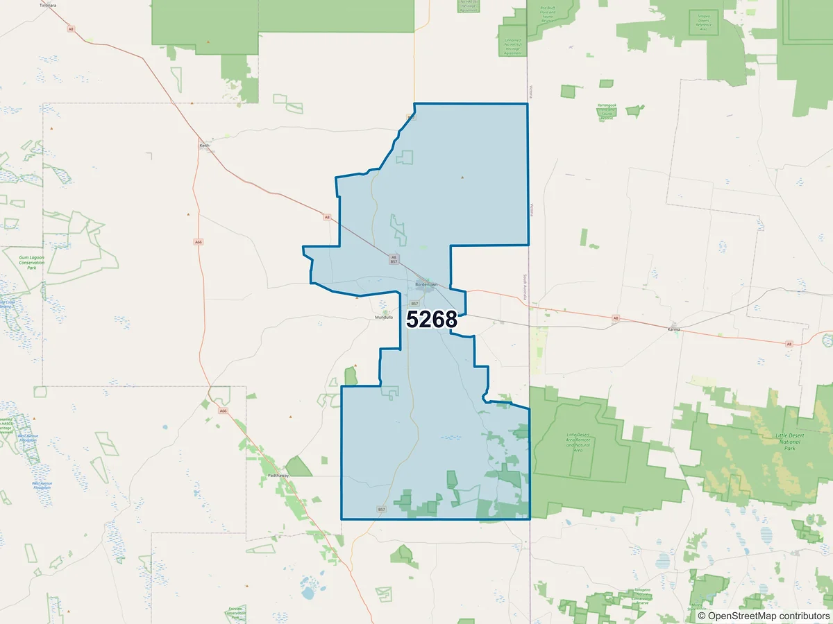 Map of postcode 5268 — Bordertown, SA, Australia