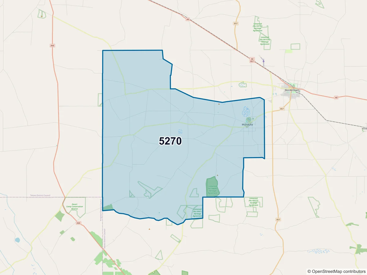 Map of postcode 5270 — Mundulla, SA, Australia