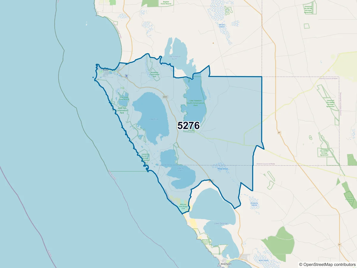 Map of postcode 5276 — Robe, SA, Australia