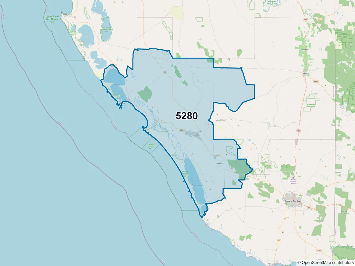 Map of postcode 5280 — Millicent, SA, Australia
