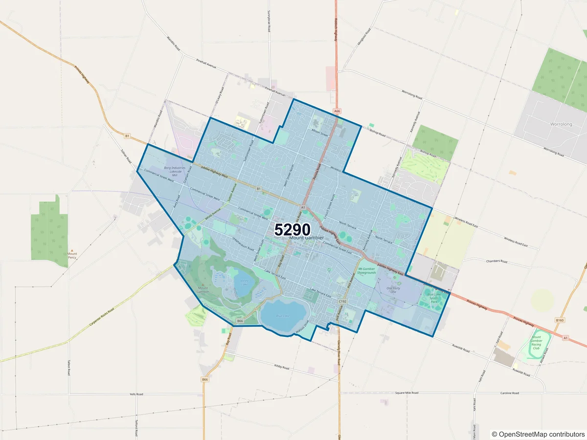 Map of postcode 5290 — Mount Gambier, SA, Australia