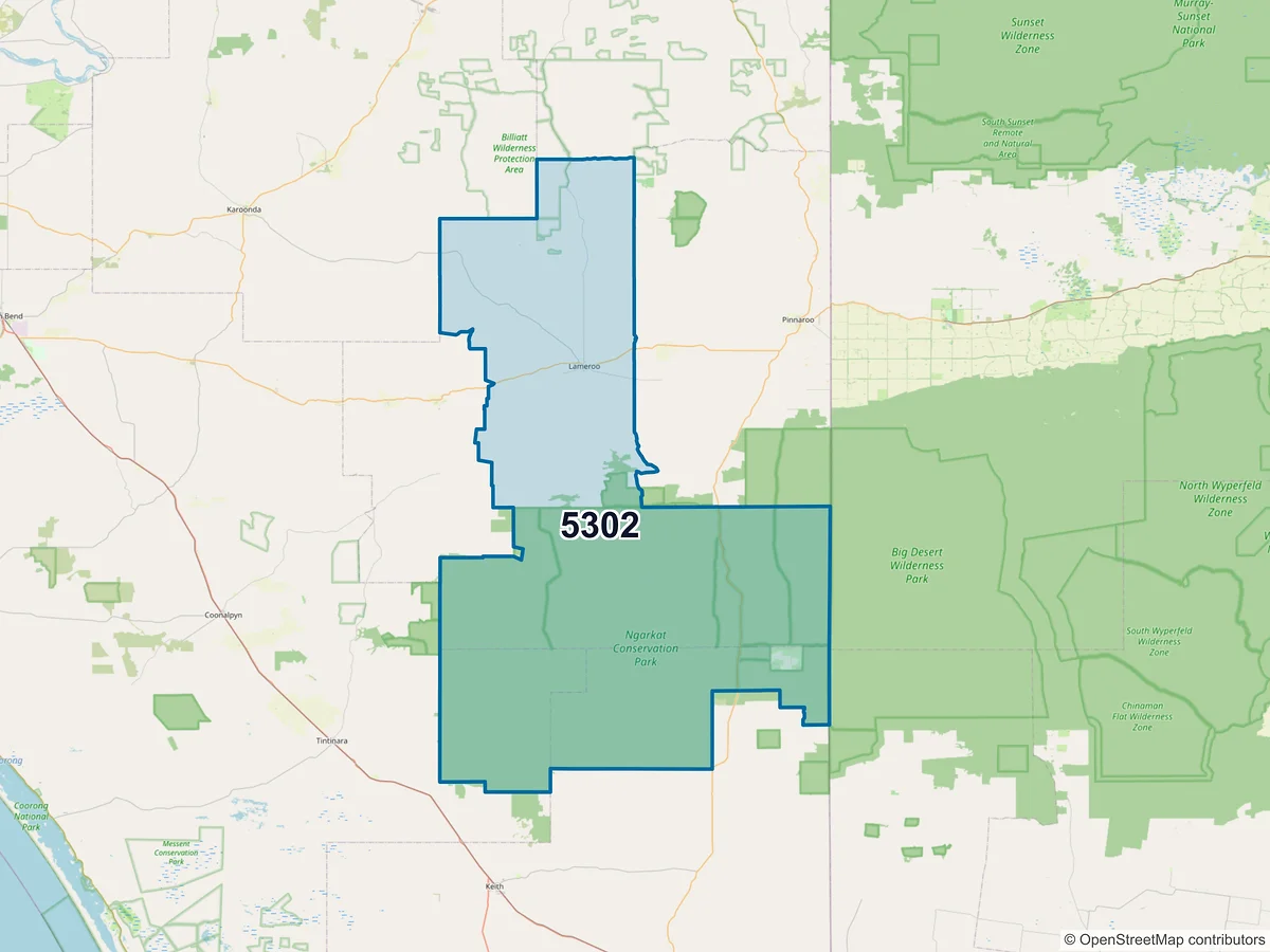 Map of postcode 5302 — Lameroo, SA, Australia