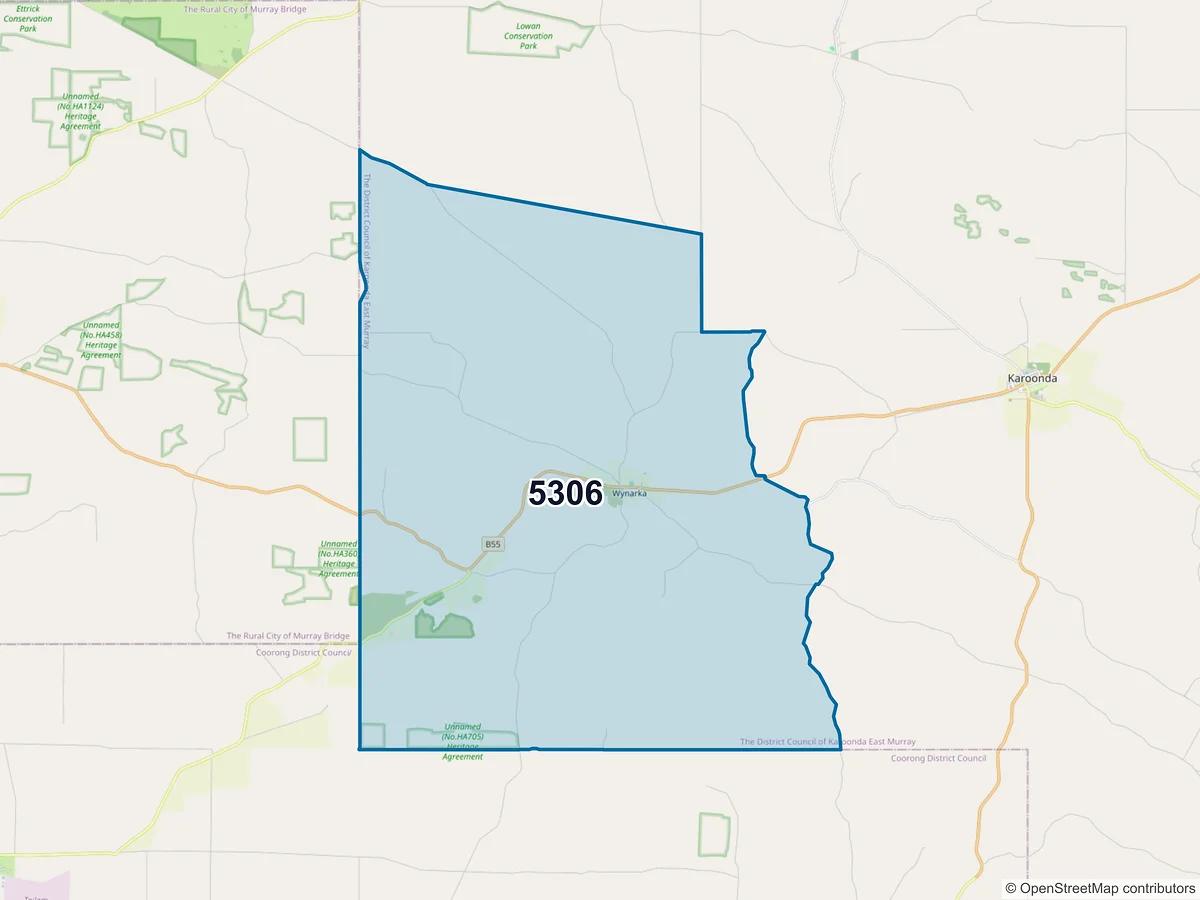 Map of postcode 5306 — Wynarka, SA, Australia