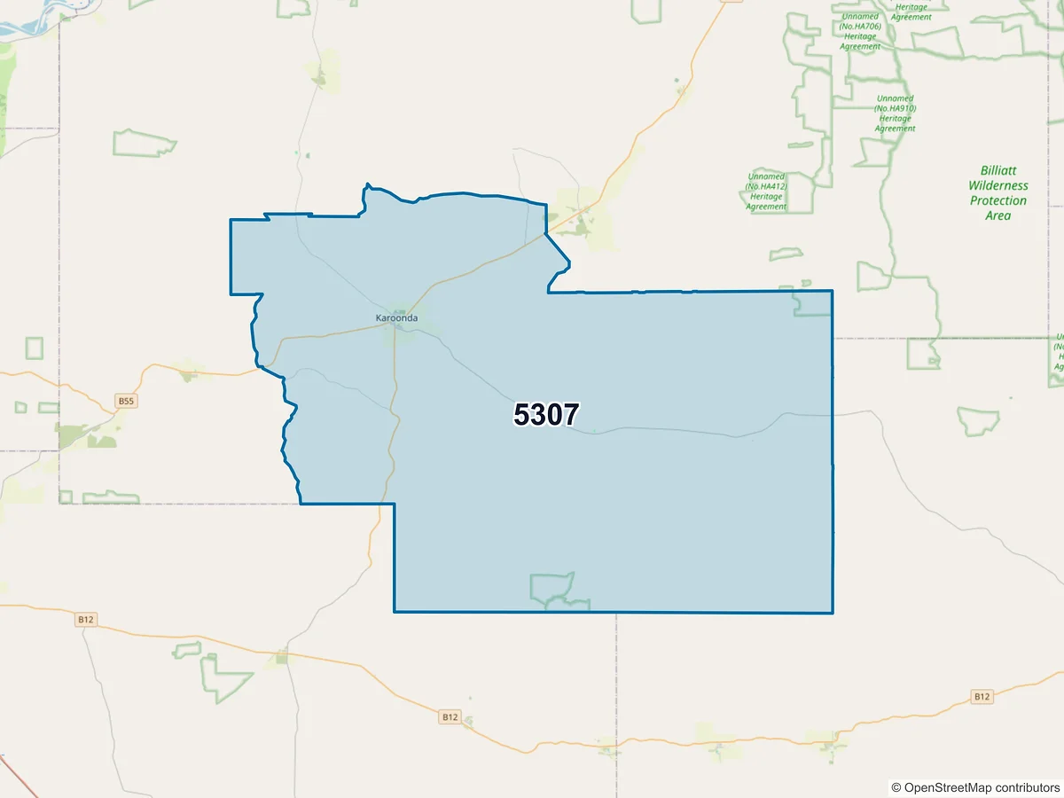 Map of postcode 5307 — Karoonda, SA, Australia