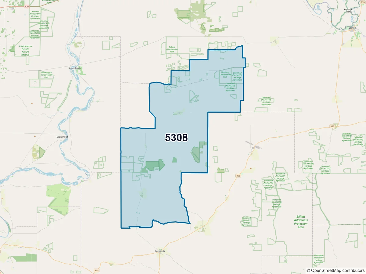 Map of postcode 5308 — Copeville, SA, Australia