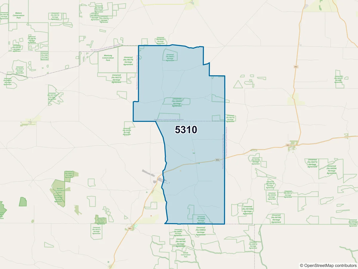 Map of postcode 5310 — Wanbi, SA, Australia
