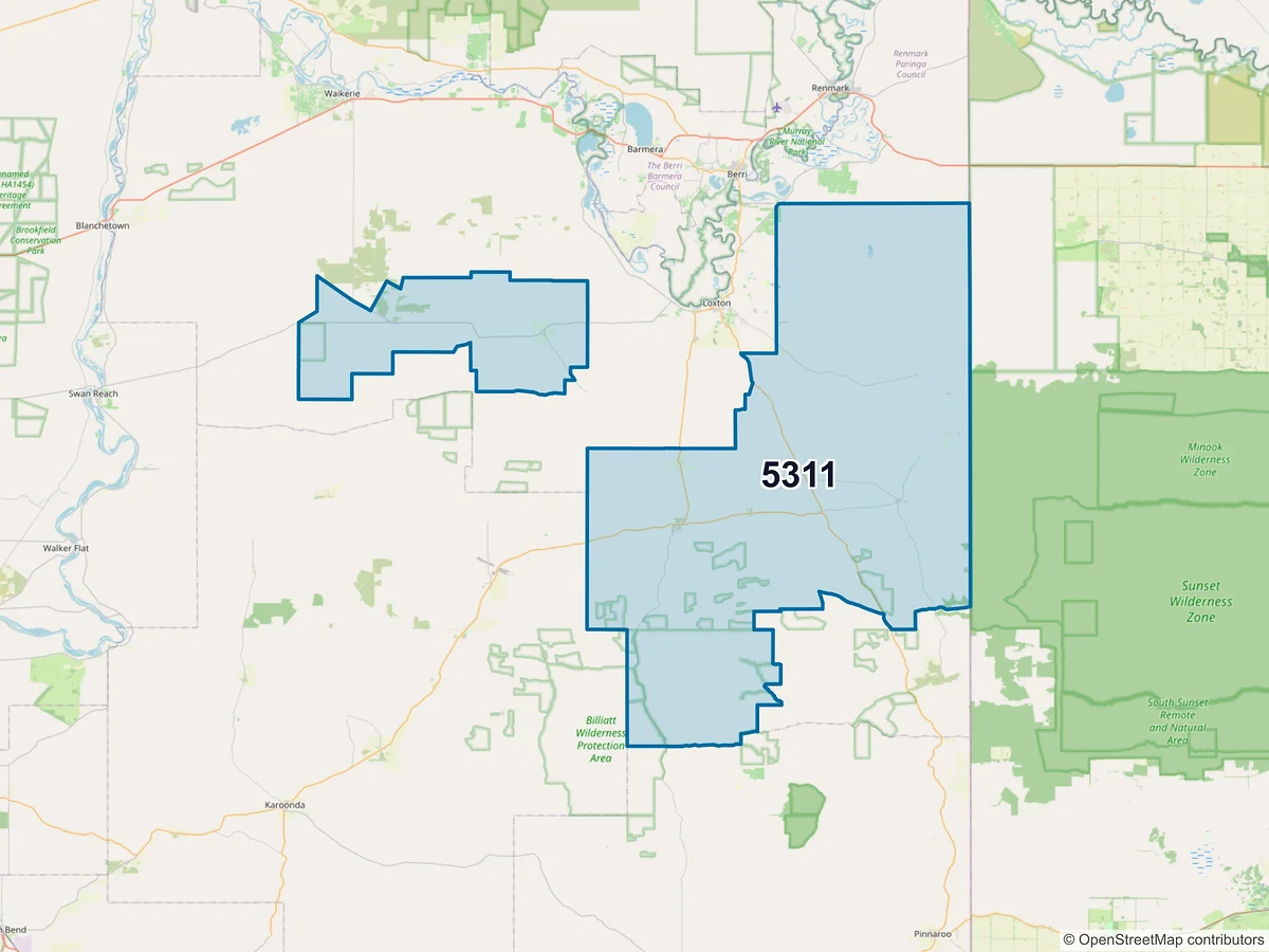 Map of postcode 5311 — Alawoona, SA, Australia