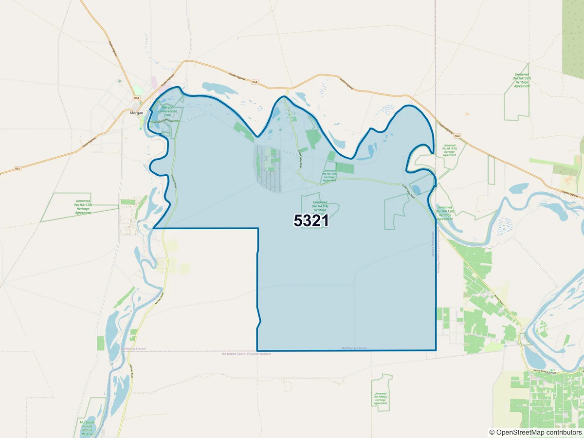 Map of postcode 5321 — Cadell, SA, Australia