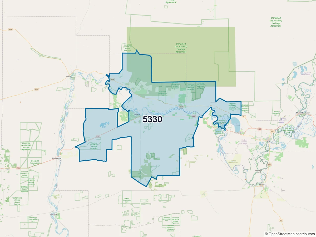 Map of postcode 5330 — Waikerie, SA, Australia