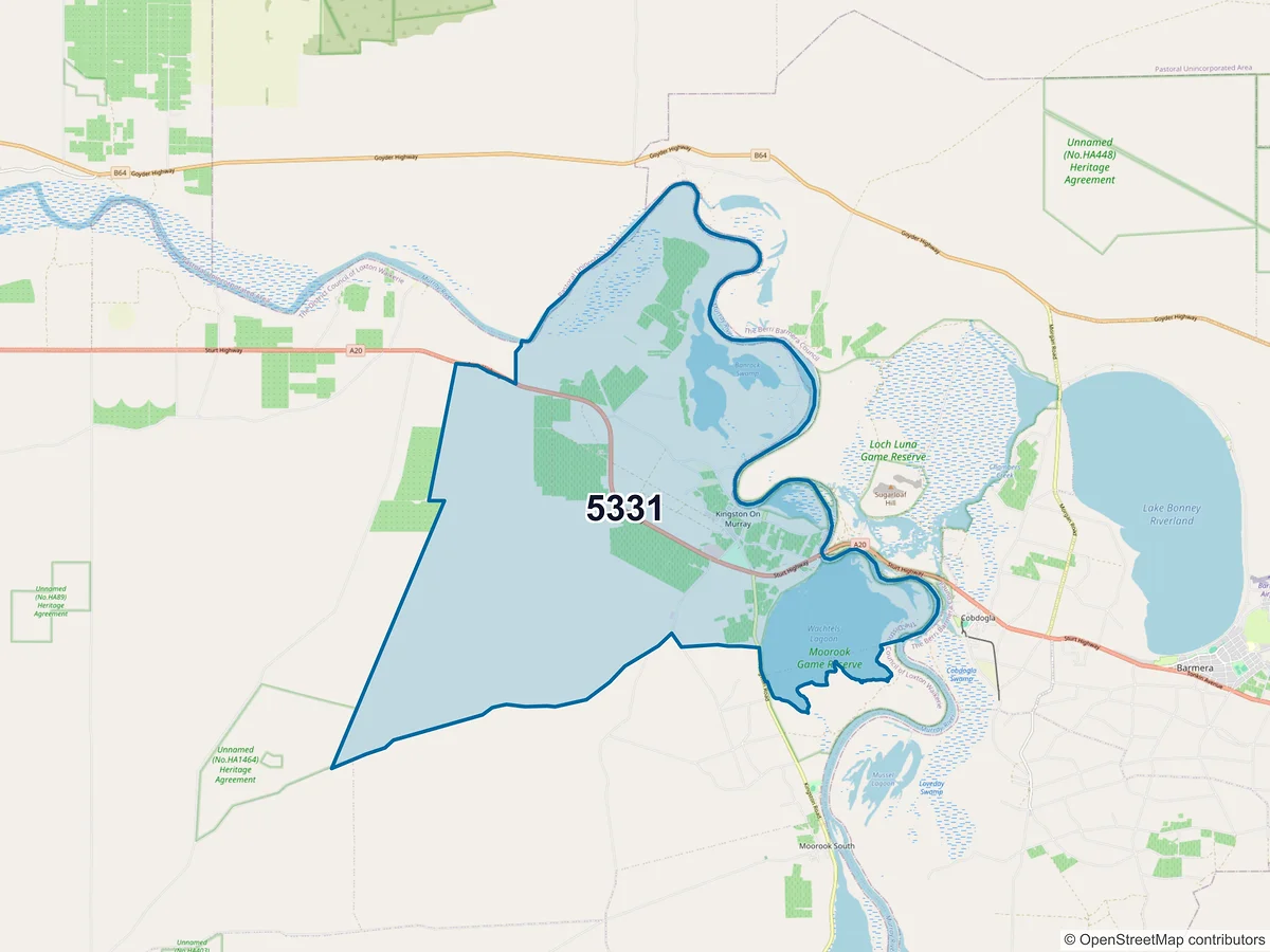 Map of postcode 5331 — Kingston on Murray, SA, Australia