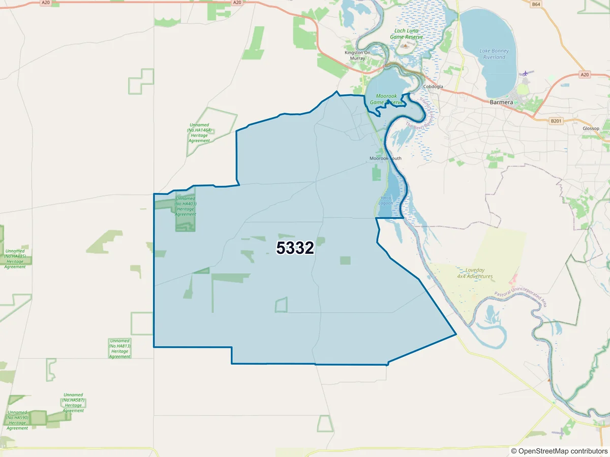 Map of postcode 5332 — Moorook South, SA, Australia