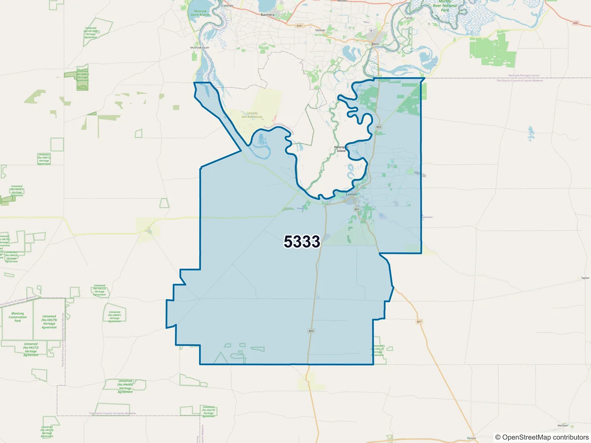 Map of postcode 5333 — Loxton, SA, Australia