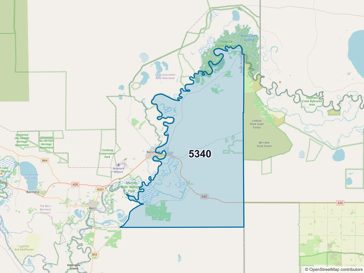 Map of postcode 5340 — Paringa, SA, Australia