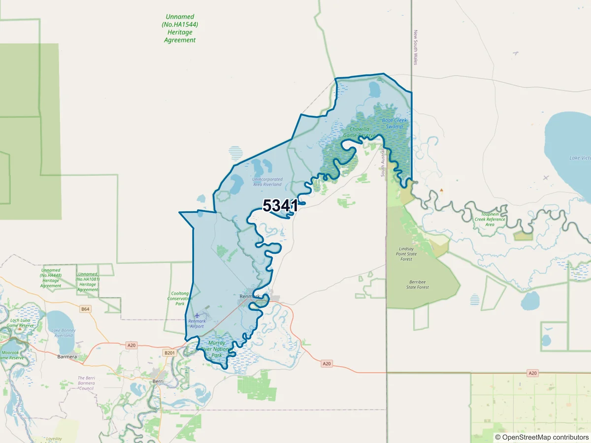 Map of postcode 5341 — Renmark, SA, Australia