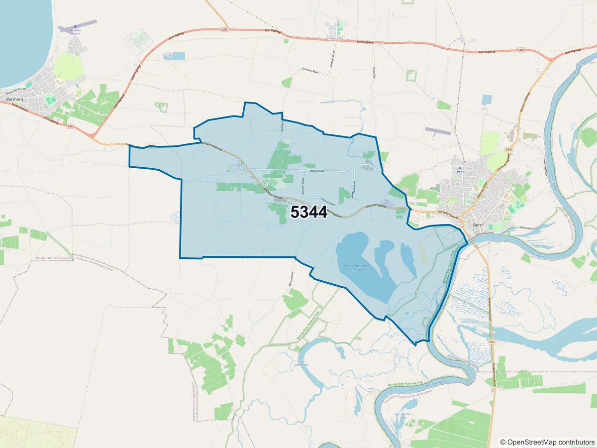 Map of postcode 5344 — Glossop, SA, Australia