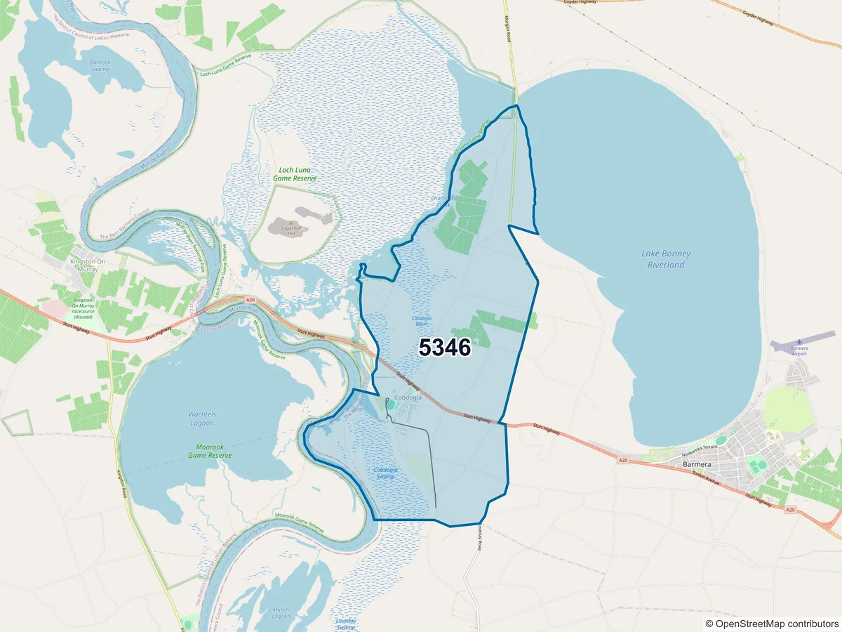 Map of postcode 5346 — Cobdogla, SA, Australia