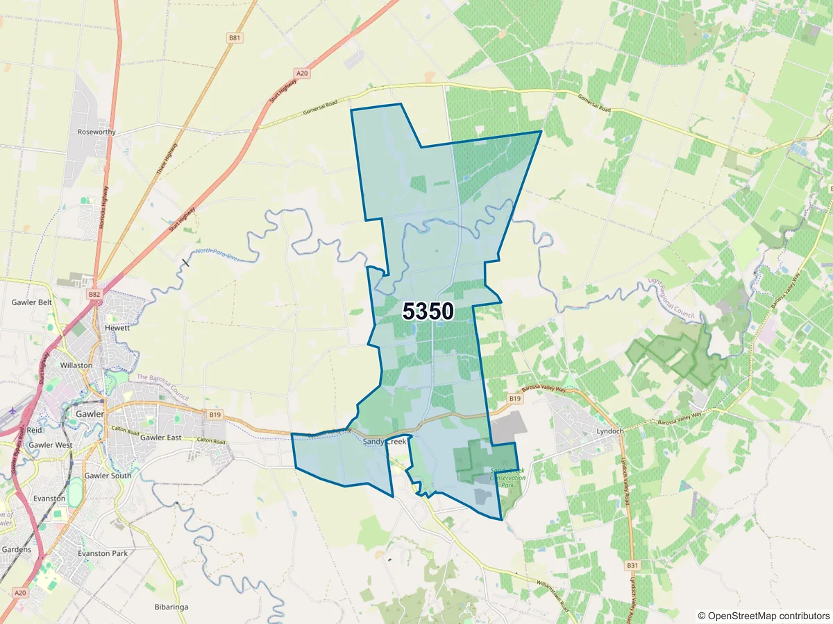 Map of postcode 5350 — Sandy Creek, SA, Australia