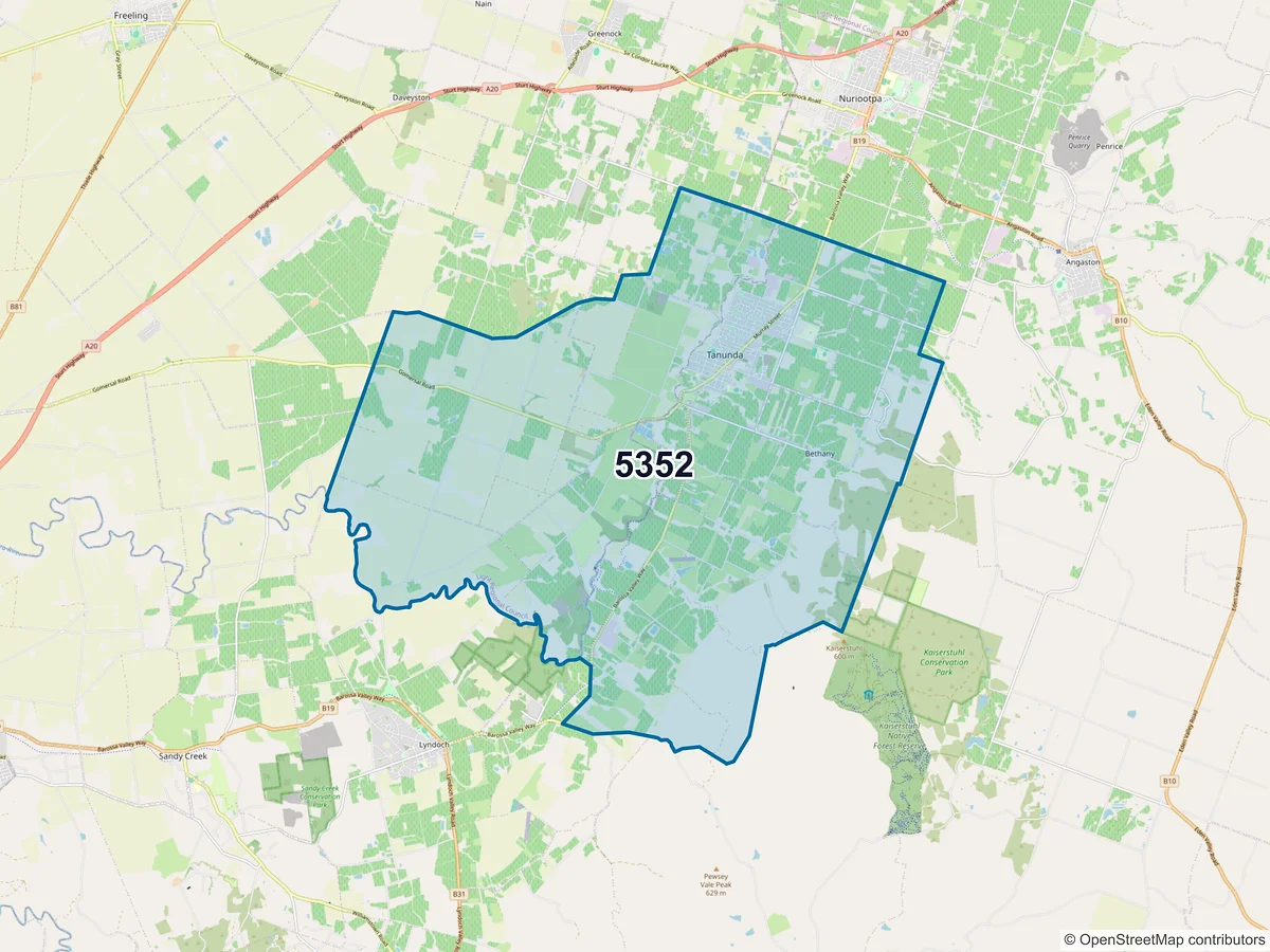 Map of postcode 5352 — Tanunda, SA, Australia