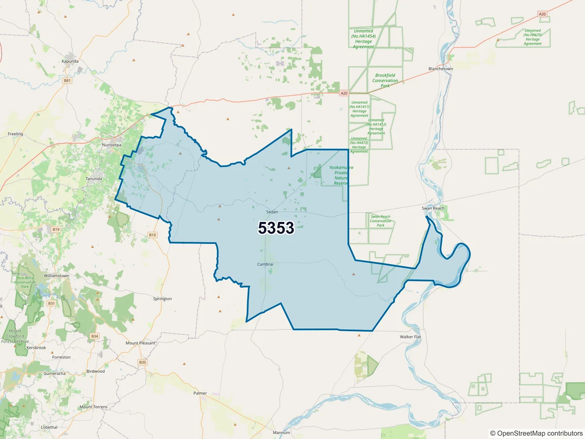 Map of postcode 5353 — Angaston, SA, Australia
