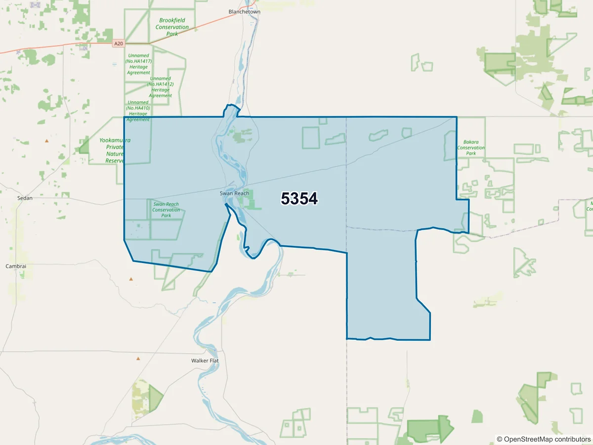 Map of postcode 5354 — Swan Reach, SA, Australia
