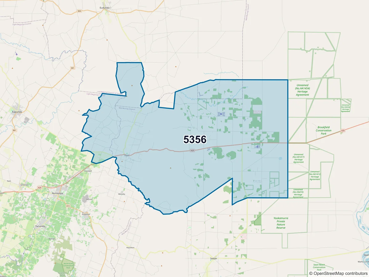 Map of postcode 5356 — Truro, SA, Australia