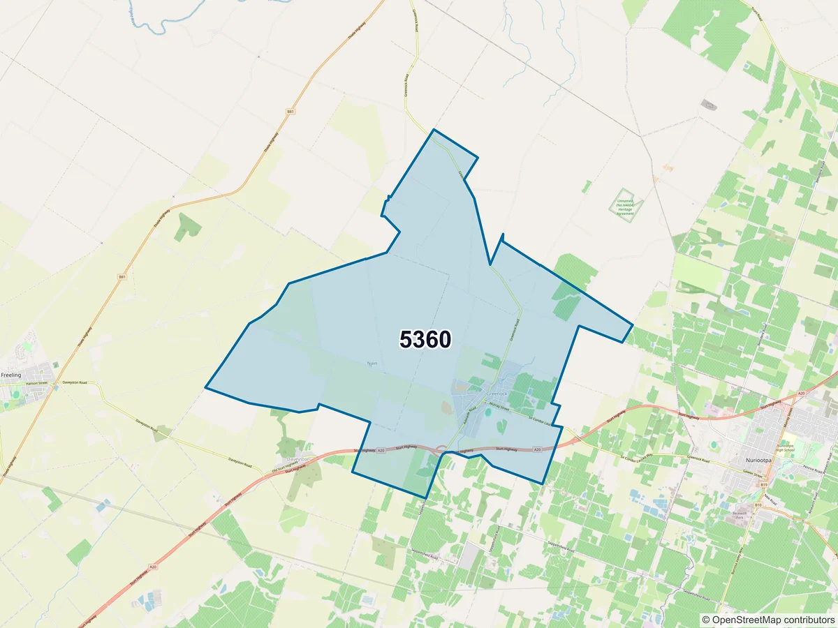 Map of postcode 5360 — Greenock, SA, Australia
