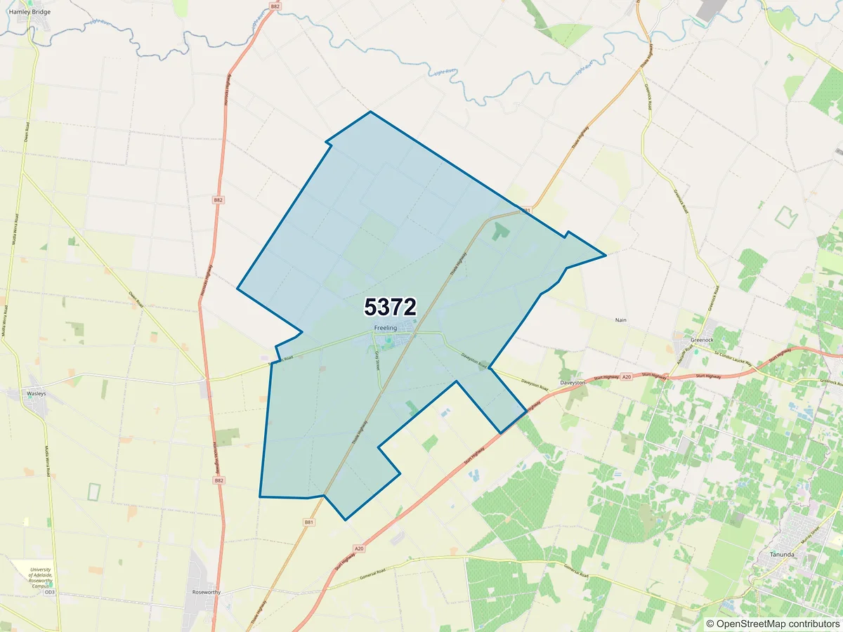 Map of postcode 5372 — Freeling, SA, Australia