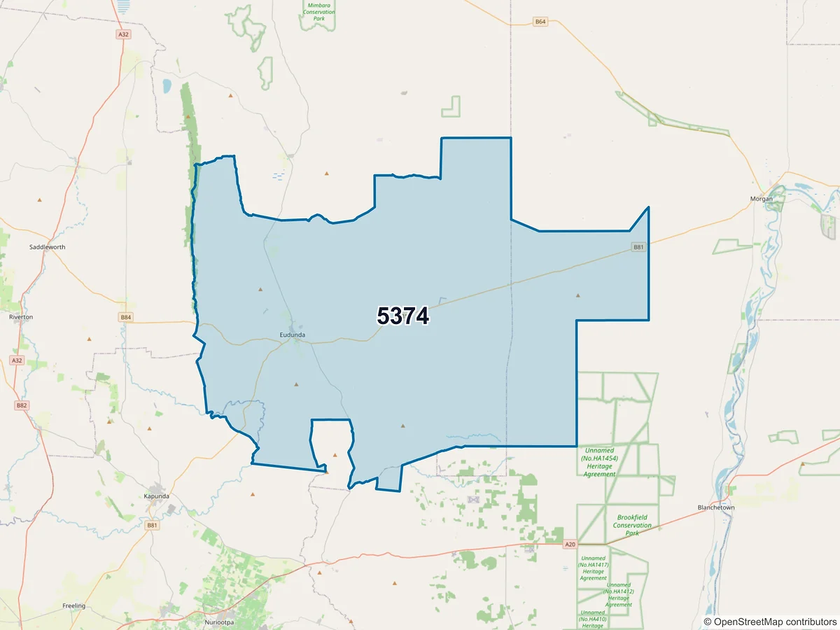Map of postcode 5374 — Eudunda, SA, Australia