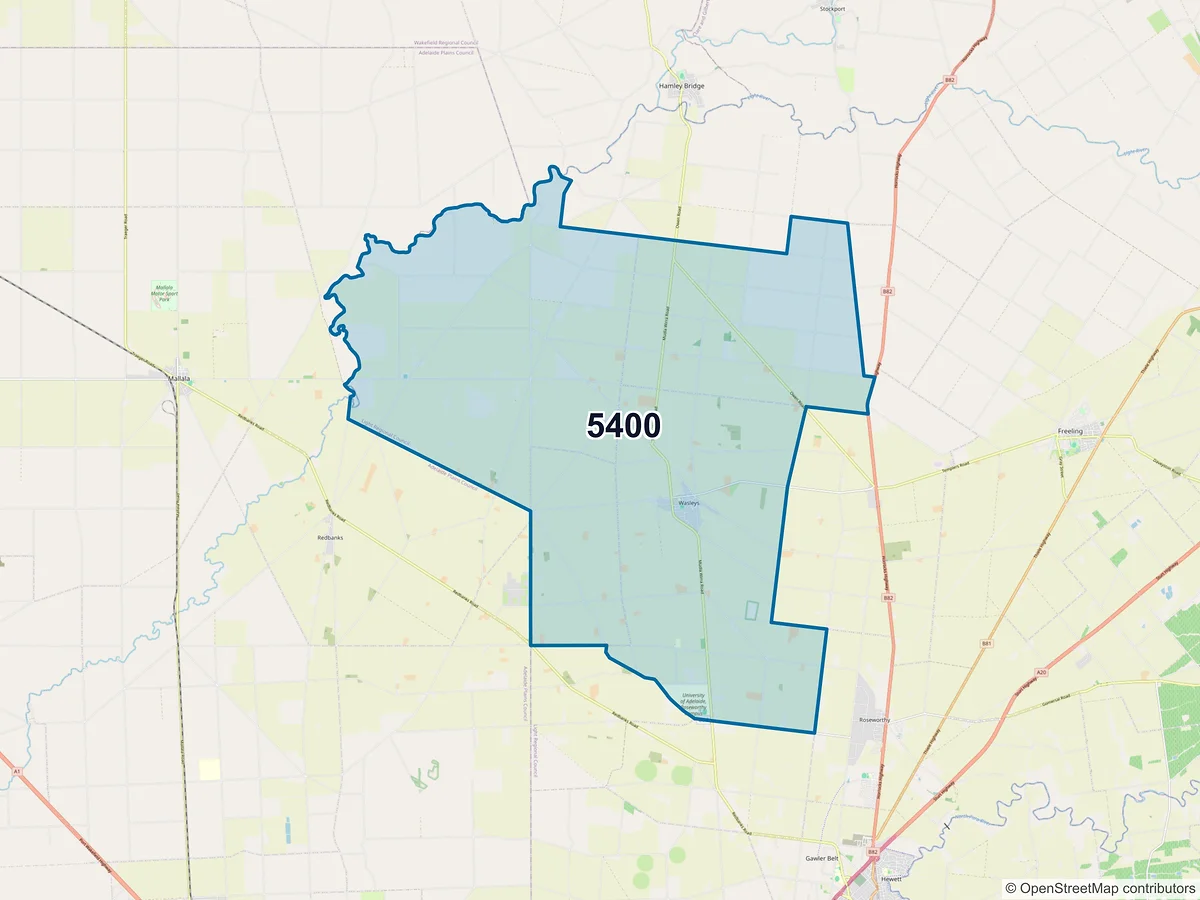 Map of postcode 5400 — Wasleys, SA, Australia