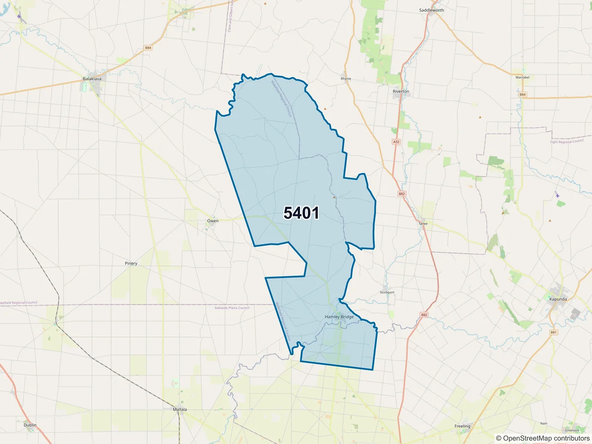 Map of postcode 5401 — Hamley Bridge, SA, Australia
