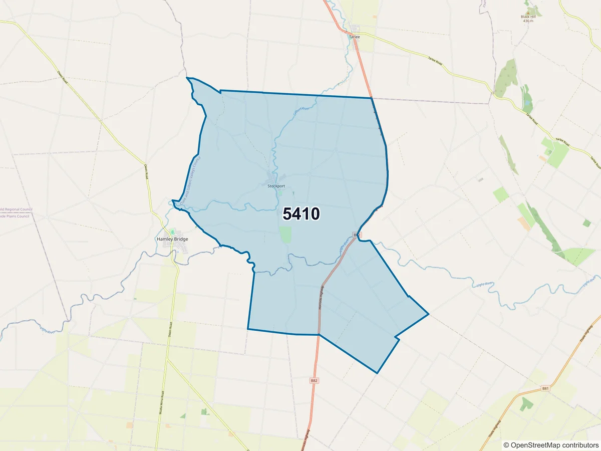 Map of postcode 5410 — Stockport, SA, Australia