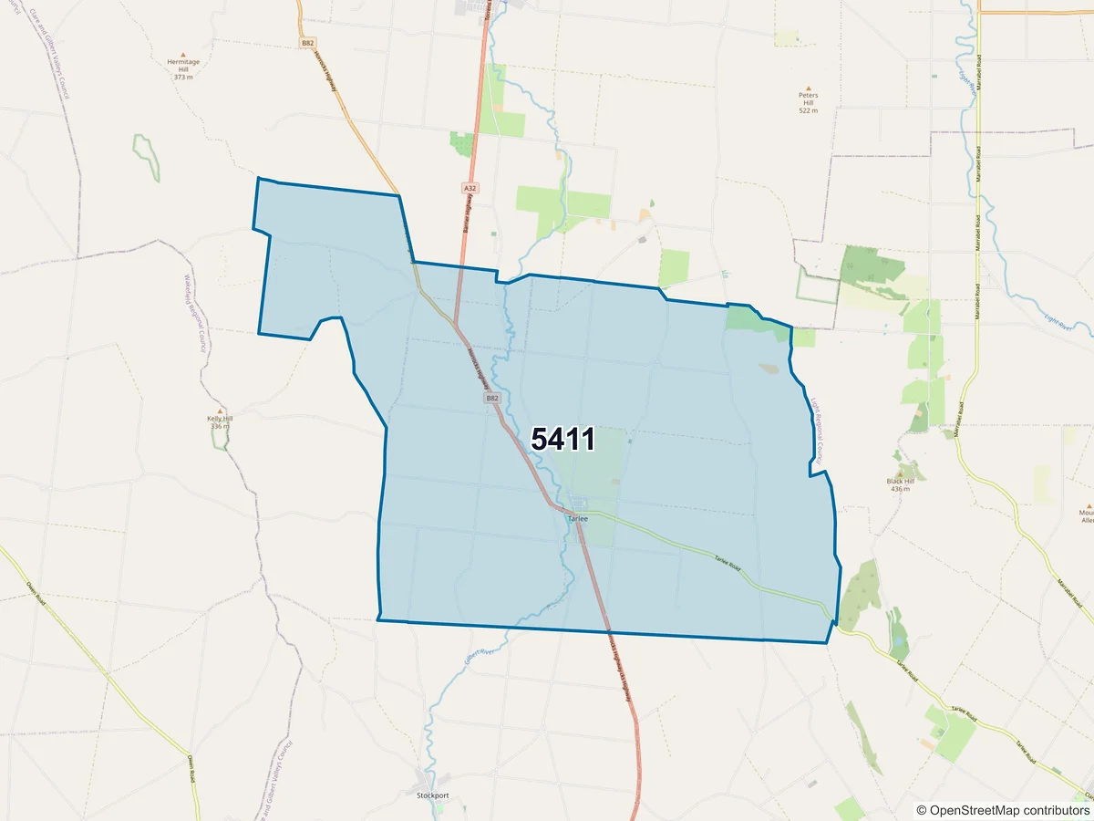 Map of postcode 5411 — Tarlee, SA, Australia