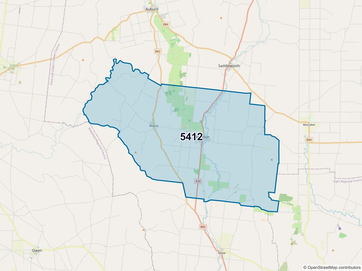 Map of postcode 5412 — Riverton, SA, Australia