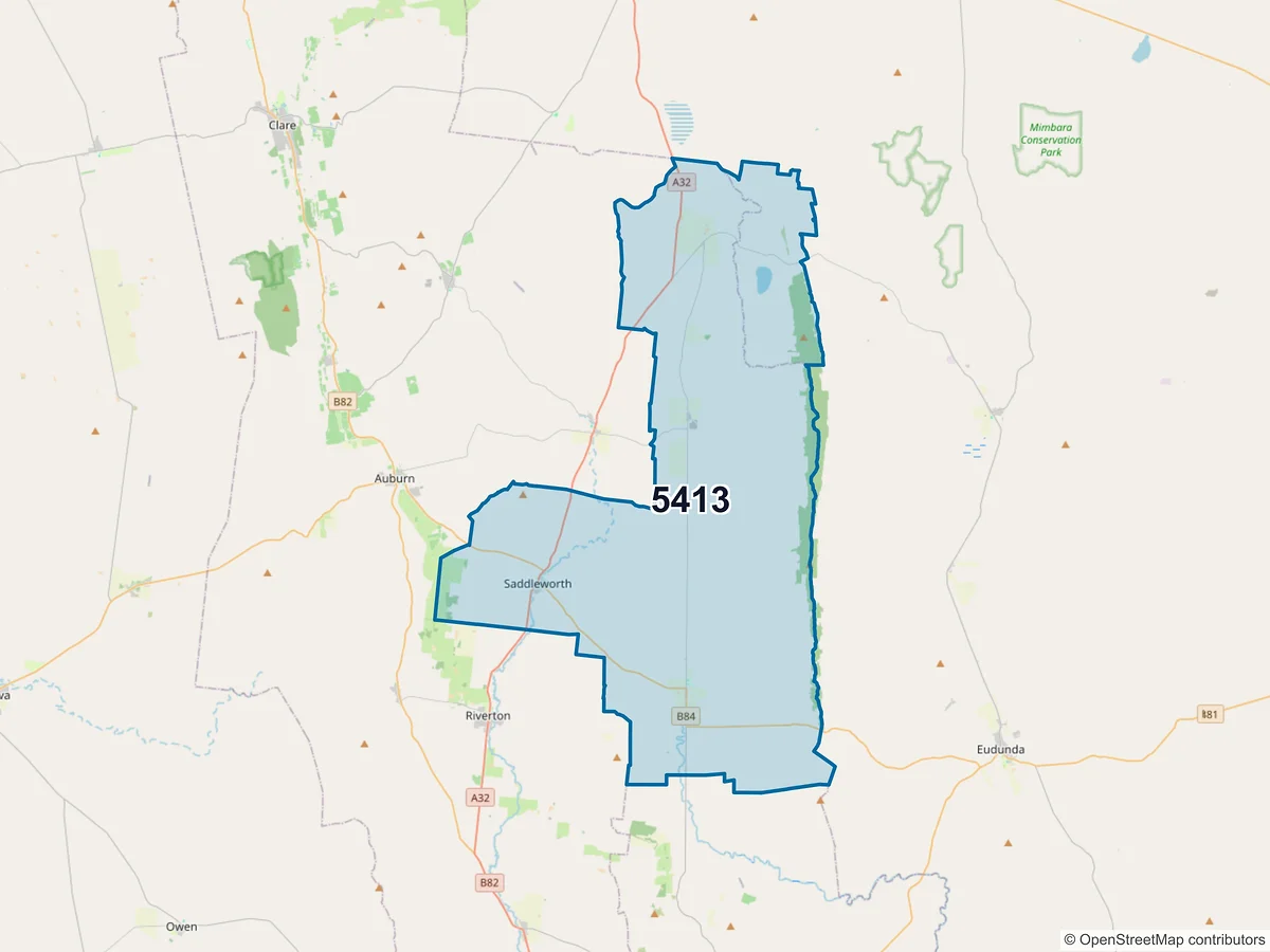 Map of postcode 5413 — Saddleworth, SA, Australia