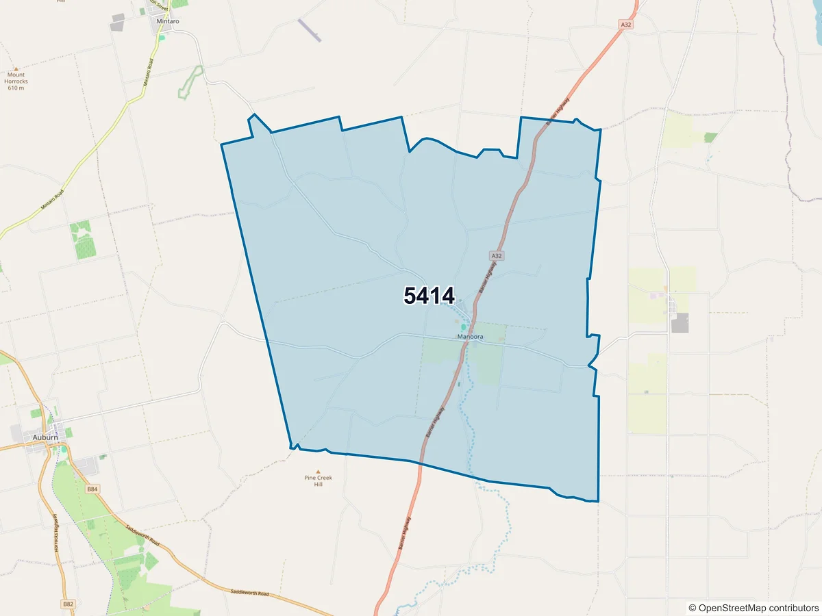 Map of postcode 5414 — Manoora, SA, Australia
