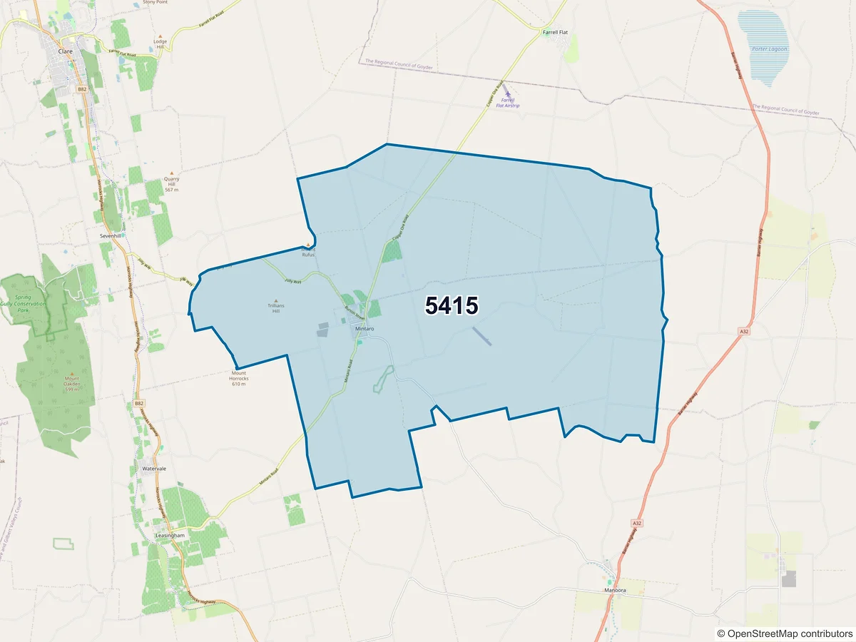 Map of postcode 5415 — Mintaro, SA, Australia