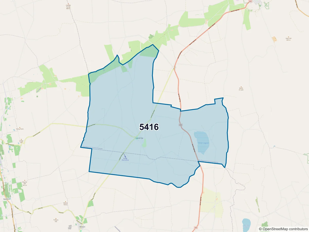 Map of postcode 5416 — Farrell Flat, SA, Australia