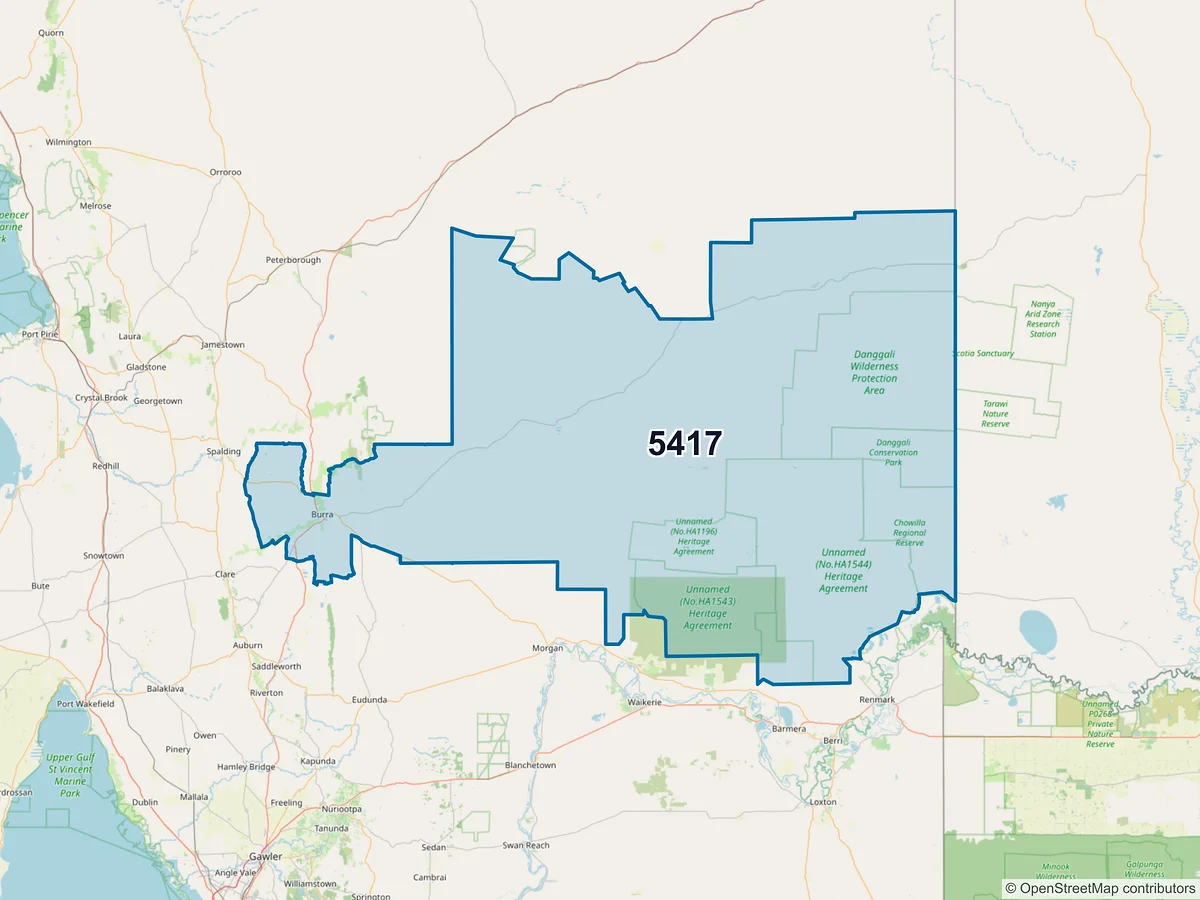 Map of postcode 5417 — Burra, SA, Australia