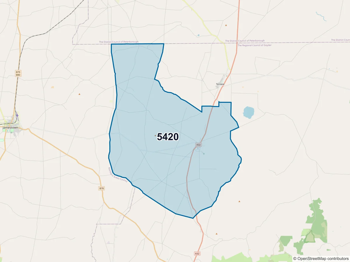 Map of postcode 5420 — Whyte Yarcowie, SA, Australia