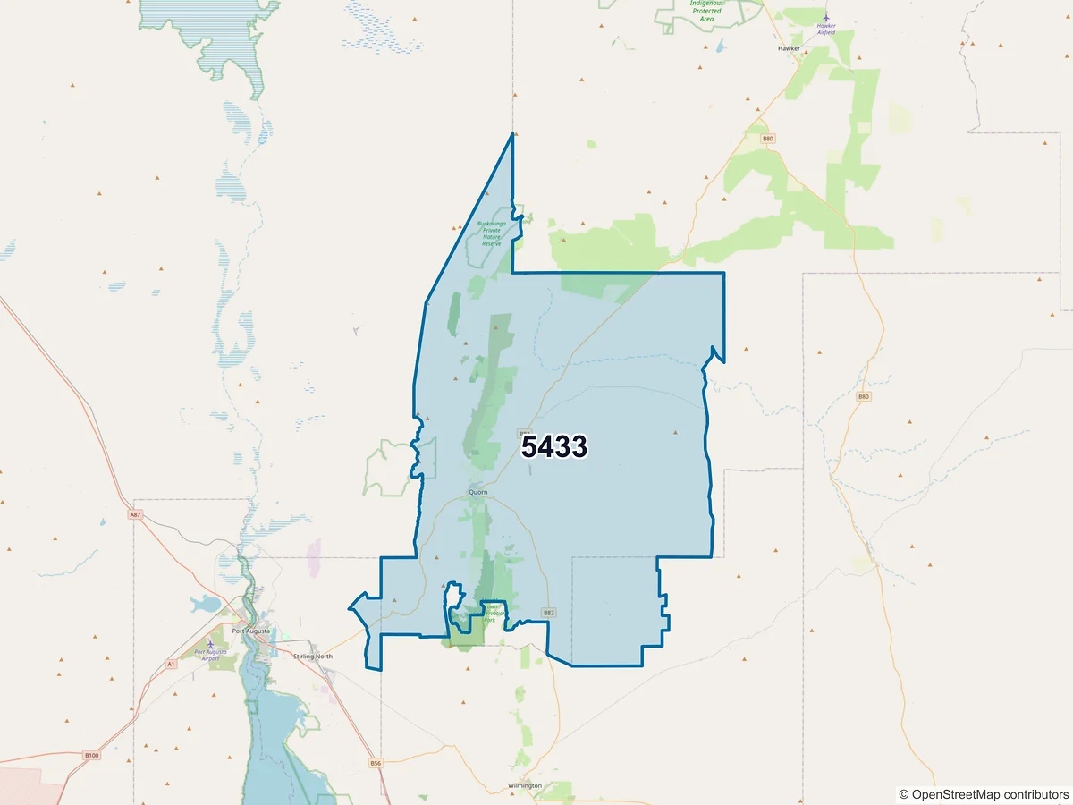 Map of postcode 5433 — Quorn, SA, Australia