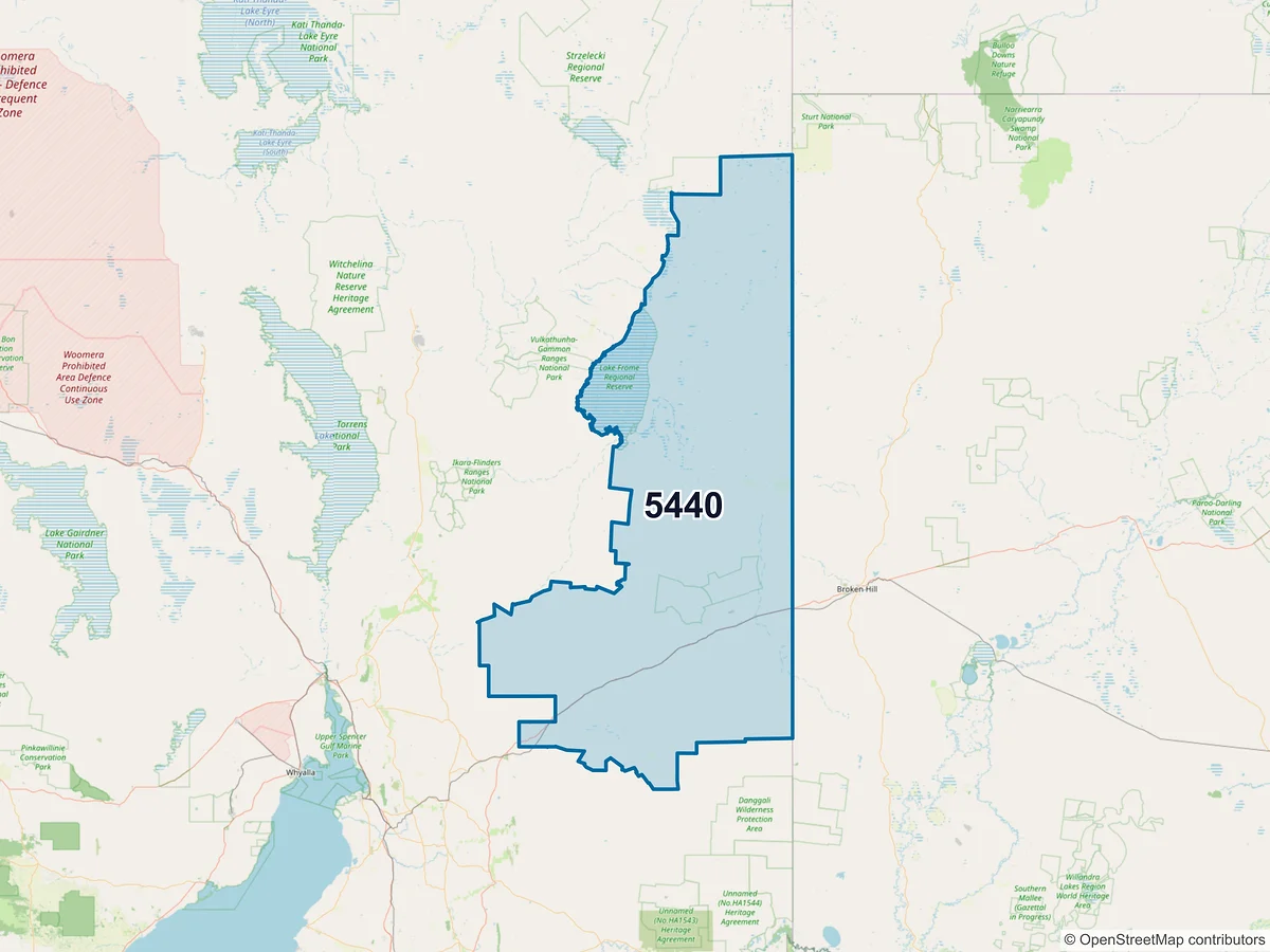 Map of postcode 5440 — Cockburn, SA, Australia