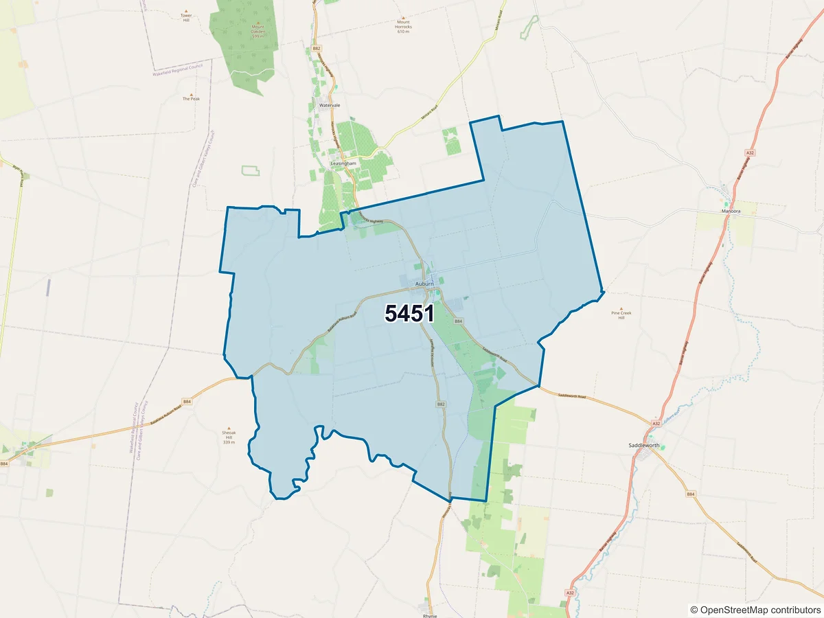 Map of postcode 5451 — Auburn, SA, Australia